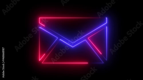 abstract glowing Neon mail letter box icon animation on black background. Receive message with conversation notice black background. 