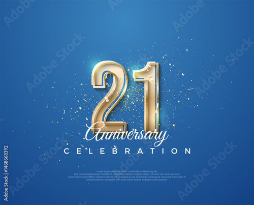 21st anniversary with a luxurious design between gold and blue.