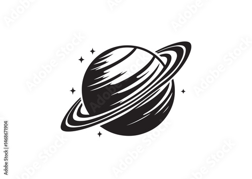Planet Saturn With Planetary Ring Silhouette Vector