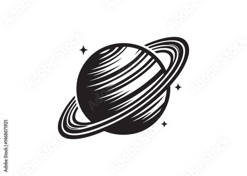 Planet Saturn With Planetary Ring Silhouette Vector