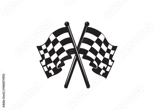 Two Crossed Checkered Flag NASCAR Racing Flag, Sports Finish Line Flag Silhouette Vector
