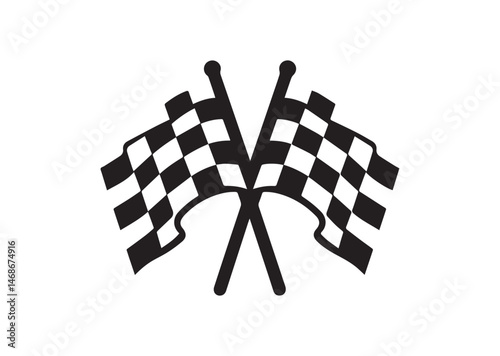 Two Crossed Checkered Flag NASCAR Racing Flag, Sports Finish Line Flag Silhouette Vector