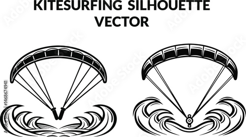 Kitesurfing Silhouette Vector Illustration Set