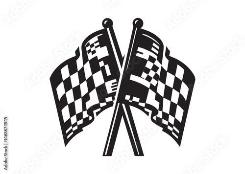 Two Crossed Checkered Flag NASCAR Racing Flag, Sports Finish Line Flag Silhouette Vector