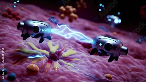 Futuristic nanobots interacting with tissue