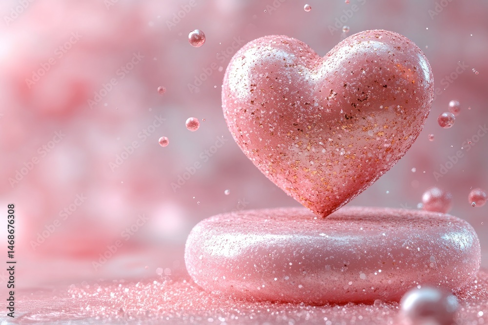 Fototapeta premium Pink heart floating on a textured base.