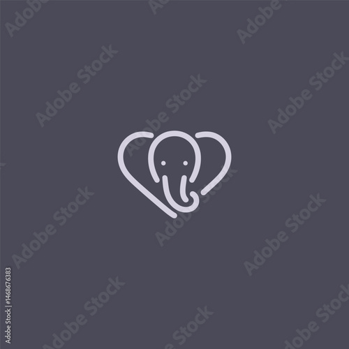 Elephant logo with a heart symbol in creative composition.