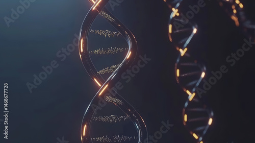 Glowing DNA double helix with methyl groups representing epigenetic modifications, genetic research and biotechnology concepts, science and medical innovation.