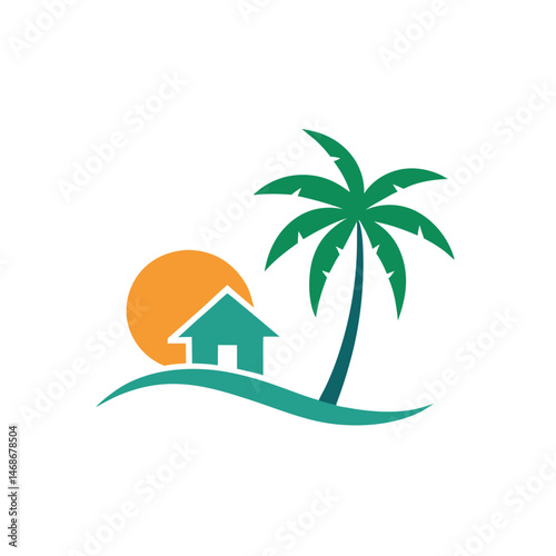Tropical Paradise Home Beach House Logo Design Concept