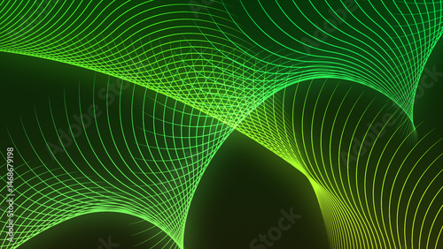 Tech inspired abstract motion background. Green light lines futuristic grid on green background. 4K Abstract twisted lines background