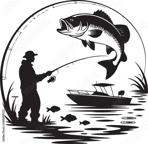 Fisherman Casting Line Silhouette

Big Catch – Fish on Hook Vector

Boat Fishing Adventure Silhouette Scene

Spearfisher in Action Silhouette Art

Lake Fishing Moment Vector Design