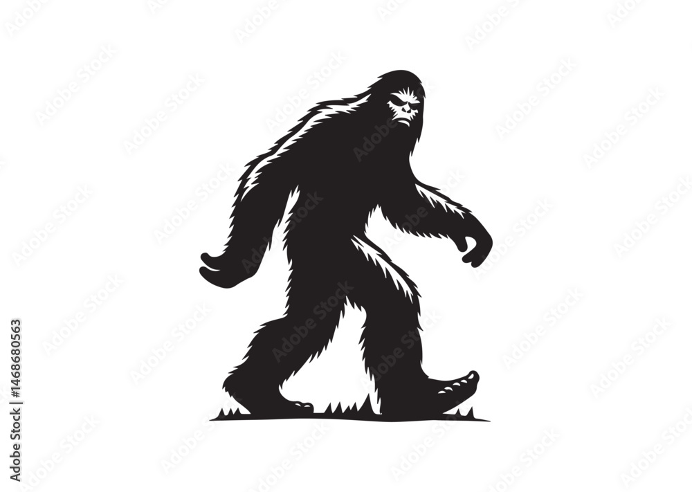 Fototapeta premium Bigfoot Yeti Black And White Silhouette Vector