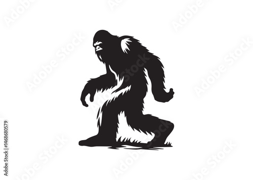 Bigfoot Yeti Black And White Silhouette Vector