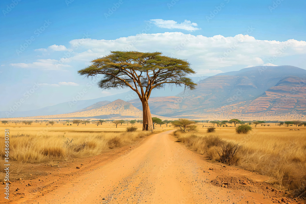 a dirt road with a lone tree on the side a dirt road with a lone tree on the side