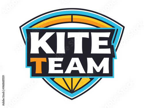 Kite Team Logo Design Shield Shape Blue Orange