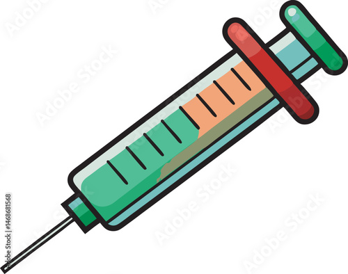 A detailed syringe vector art illustration showcasing a clean, modern design ideal for medical, healthcare, and pharmaceutical-themed projects and publications.