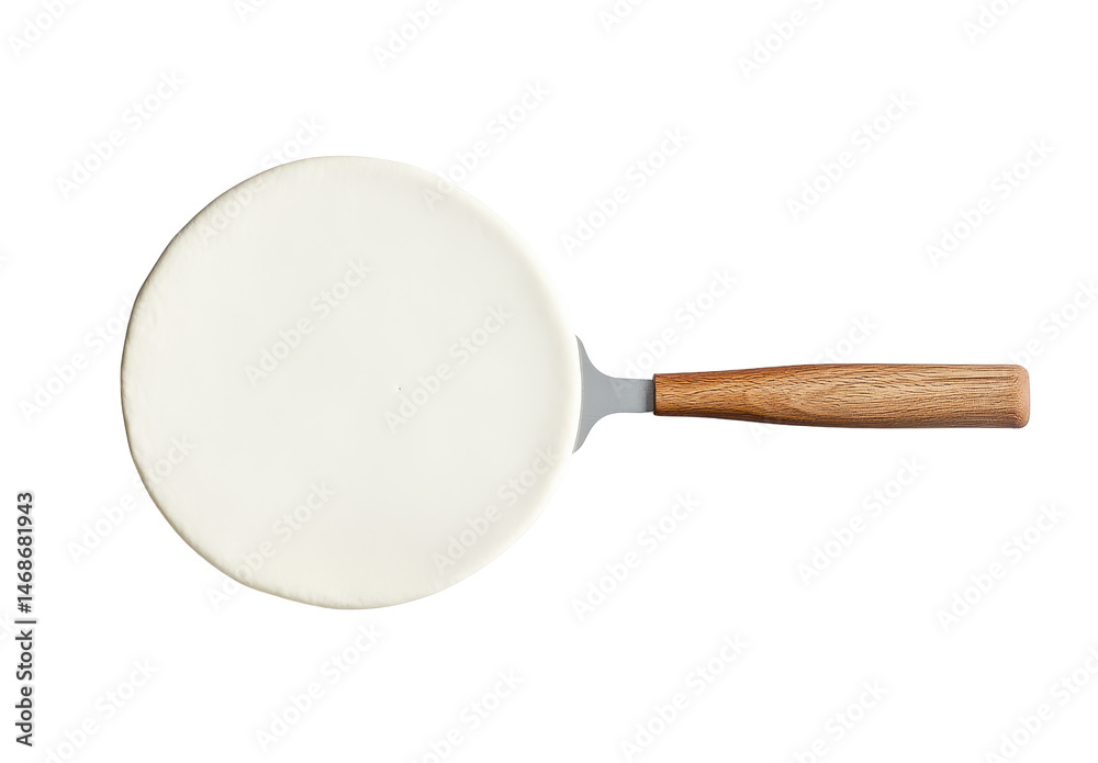 Empty round pan with wooden handle Empty round pan with wooden handle