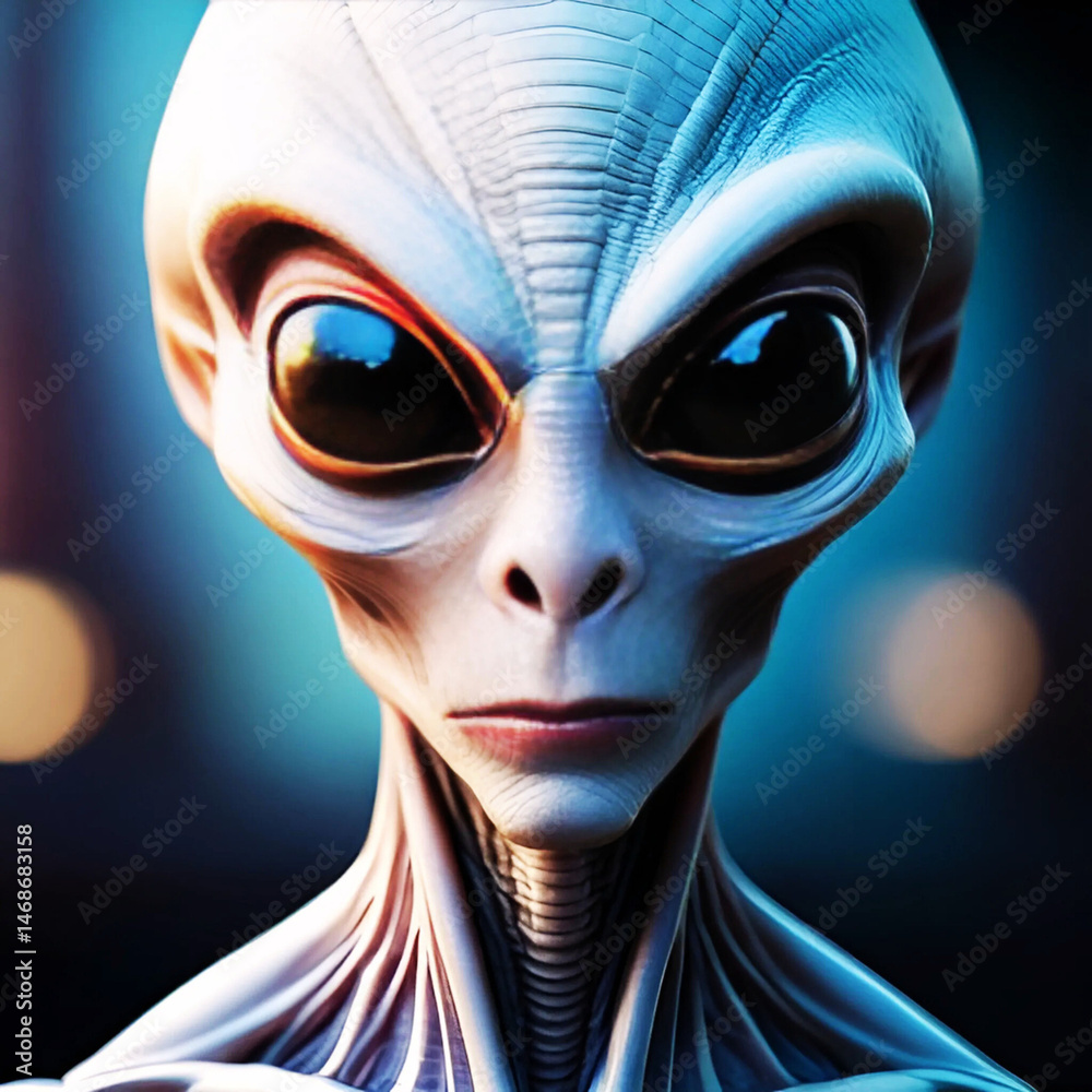 A alien close-up portrait reveals a mysterious expression on his facial skin A alien close-up portrait reveals a mysterious expression on his facial skin