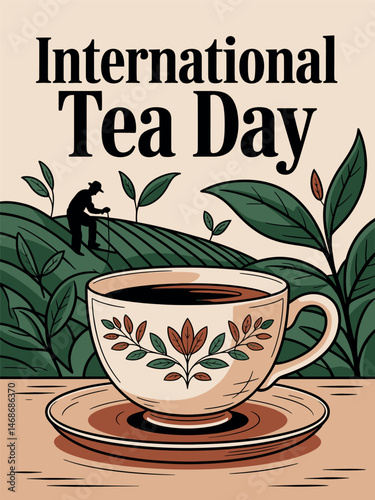 International Tea Day Illustration Cup Leaf Steam Art Poster
