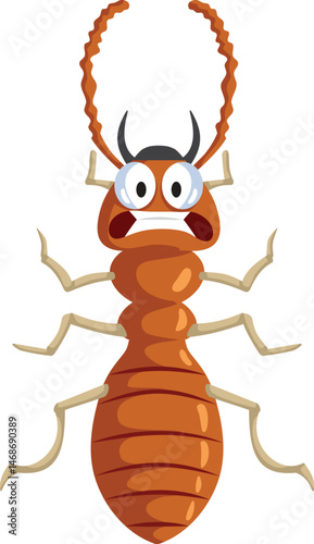 Funny Scared Termite Isolated on White Background Vector Character. Stressed insect scared by pest control  measures
