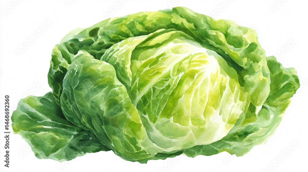 Fototapeta premium Watercolor Iceberg Lettuce Illustration | Fresh Crisp Lettuce Clipart | Botanical Lettuce Art – White Background
