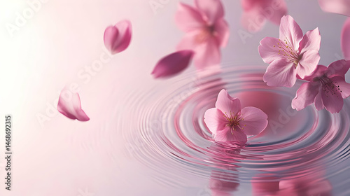 Cherry Blossoms Dance on Rippling Water