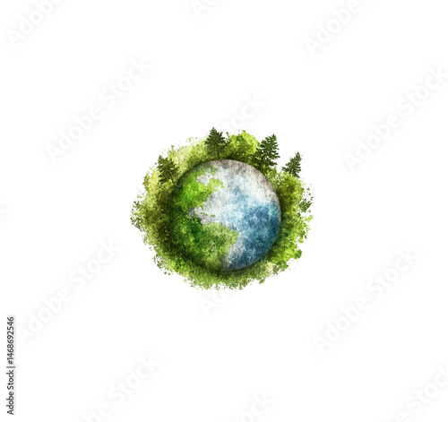 Green urban landscape on the globe with white background.
