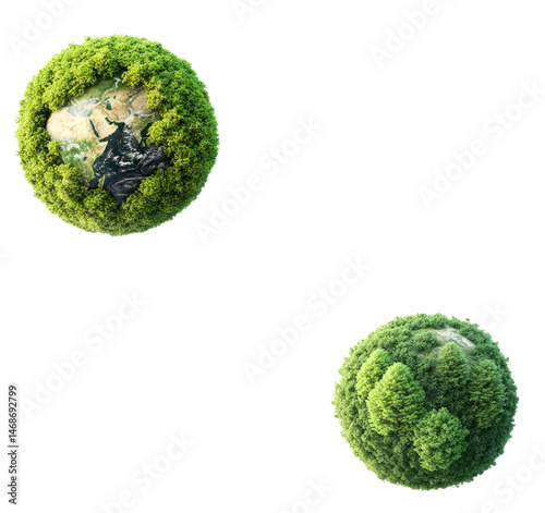 Green urban landscape on the globe with white background.
