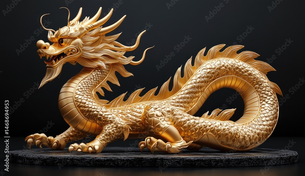 Fototapeta premium Golden dragon figurine