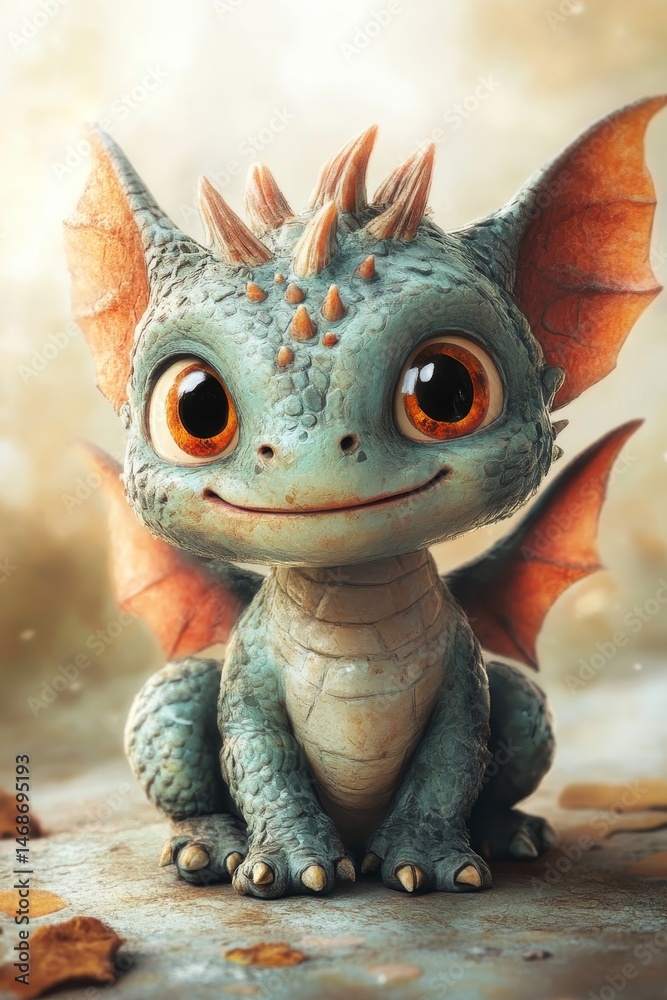 Fototapeta premium Little Cute Dragon Digital Concept, Generative AI