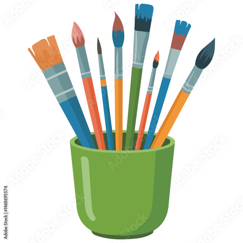Pencils and brushes in jar isolated vector illustration on white background