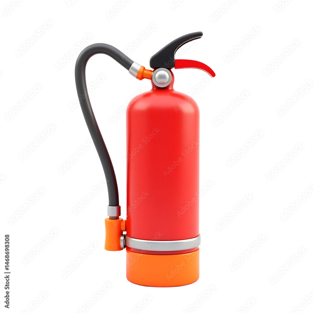 Fototapeta premium Modern 3D Cartoon Fire Extinguisher Icon for Safety, Emergency & Hazard Prevention. Workplace Protection Tool. Isolated Red Equipment for Alert & Rescue Solution