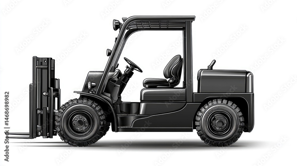 Naklejka premium Black Forklift in Profile