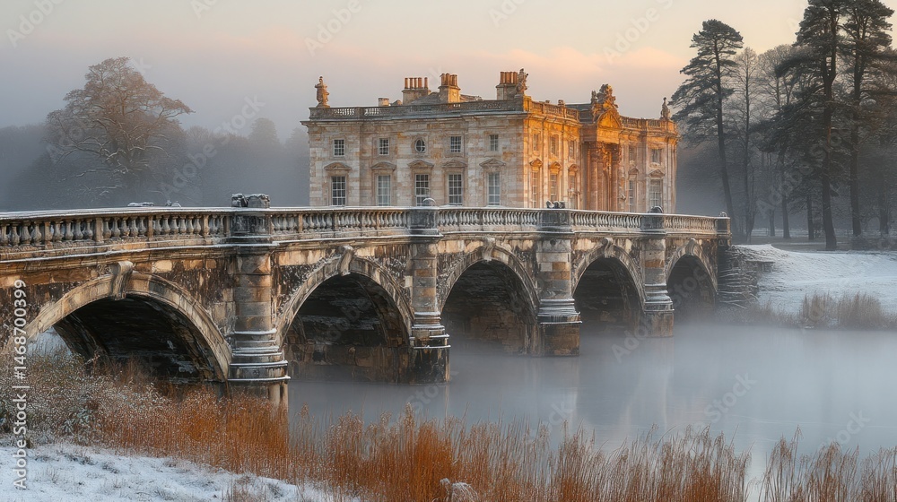 Obraz premium Castle Howard Bridge in Winter Wonderland