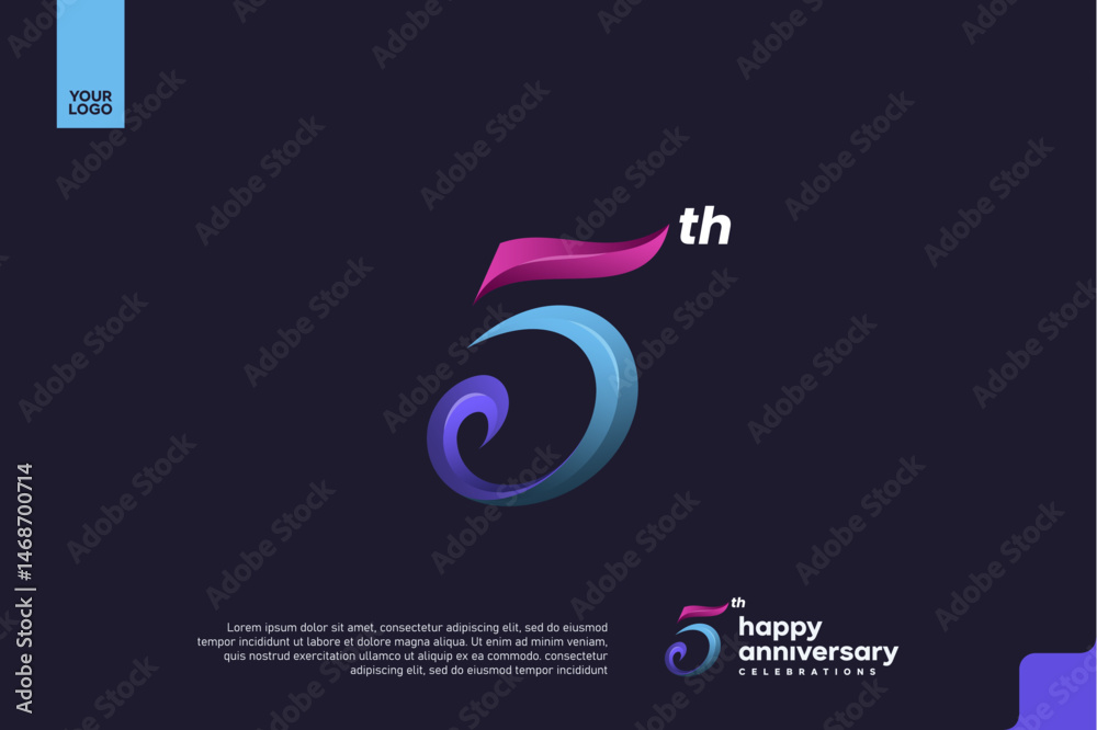 Naklejka premium Colorful 5th Anniversary Celebration Design with Artistic Gradient Number and Dark Background