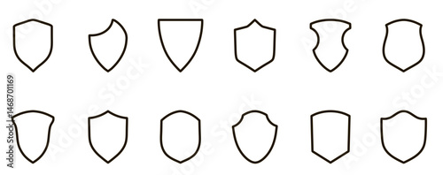 shield, icon, protection, outline, safety, safe, lock, security, guard, line, privacy, secure, set, vector, symbol, defense, web, password, protect, cyber, network, access, key, internet, check, firew