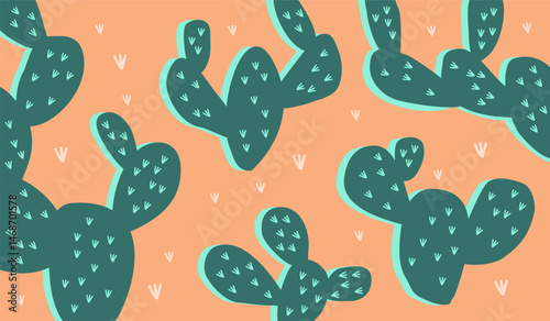 Cute cactus plants pattern background vector design