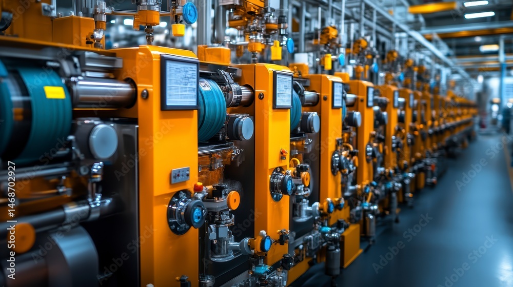 Fototapeta premium High-Speed Printing Press In Industrial Factory.