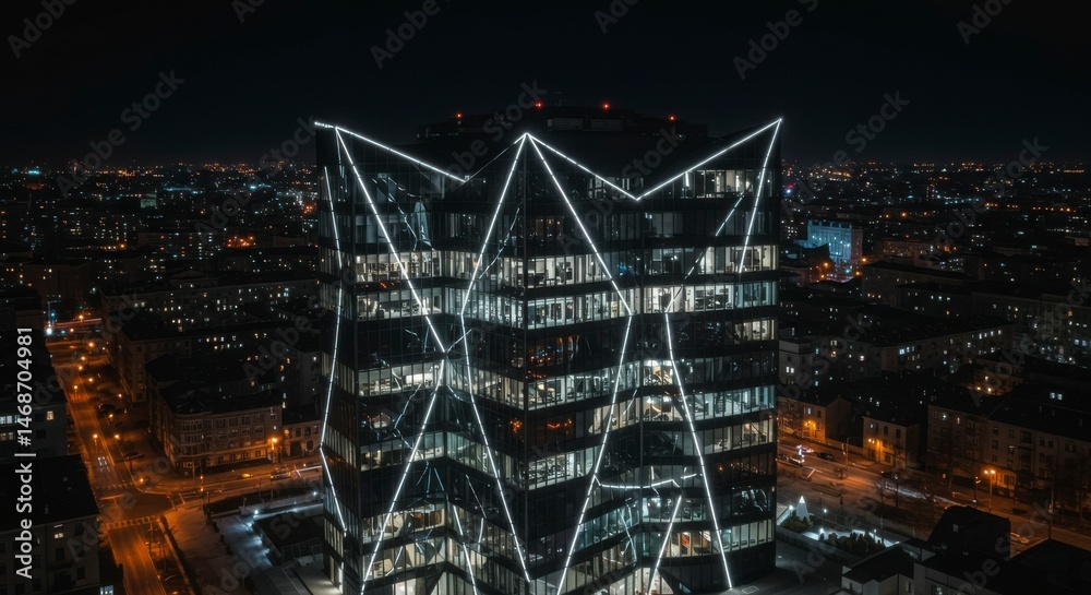 Obraz premium Modern skyscraper at night (1)