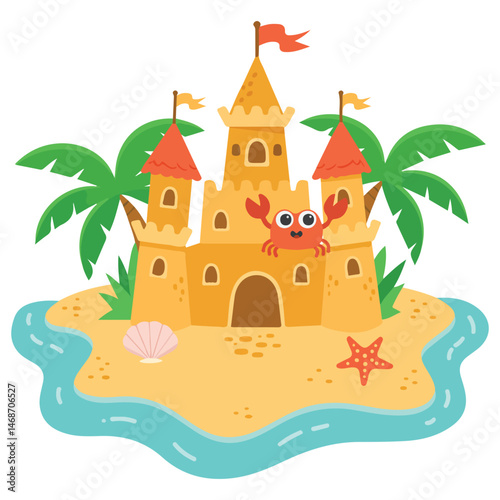 Sand castle beach design isolated vector illustration on white background