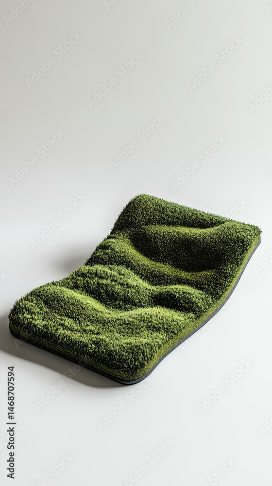 Fototapeta premium Green textured mat resembling grass landscape.