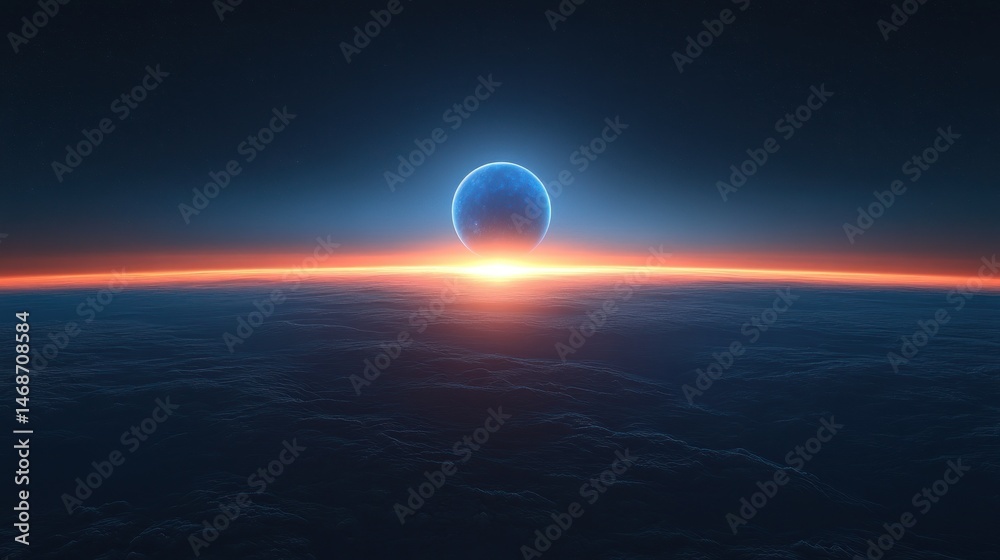 Obraz premium Cosmic sunrise over a celestial plane