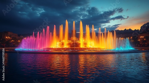 Vibrant Colorful Fountain with Water Jets High Resolution Picture
