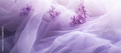Obraz na płótnie Lavender blossoms on sheer fabric w salonie