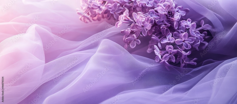Lilac blossoms on soft purple fabric
