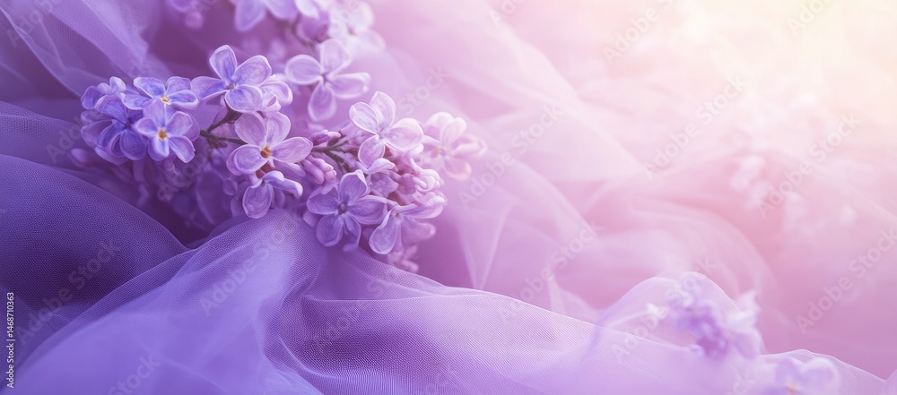 Delicate lilac blossoms rest on soft, purple fabric