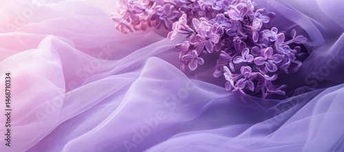 Obraz na płótnie Lilac blossoms on soft purple fabric w salonie