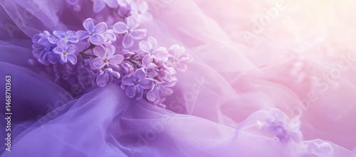 Obraz na płótnie Delicate lilac blossoms rest on soft, purple fabric w salonie