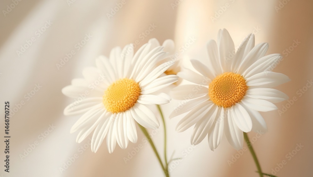 Two delicate daisies against a soft, light background