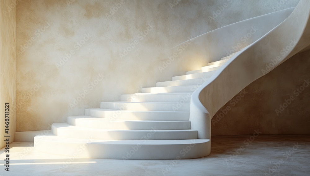 Naklejka premium Elegant, winding staircase in a minimalist interior design.